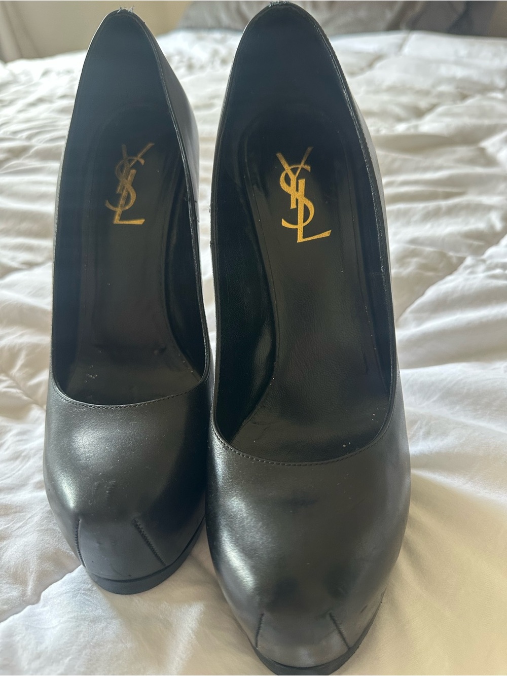 Saint Laurent Paris YSL Janis Black Leather Platform Pumps Heels EU 38